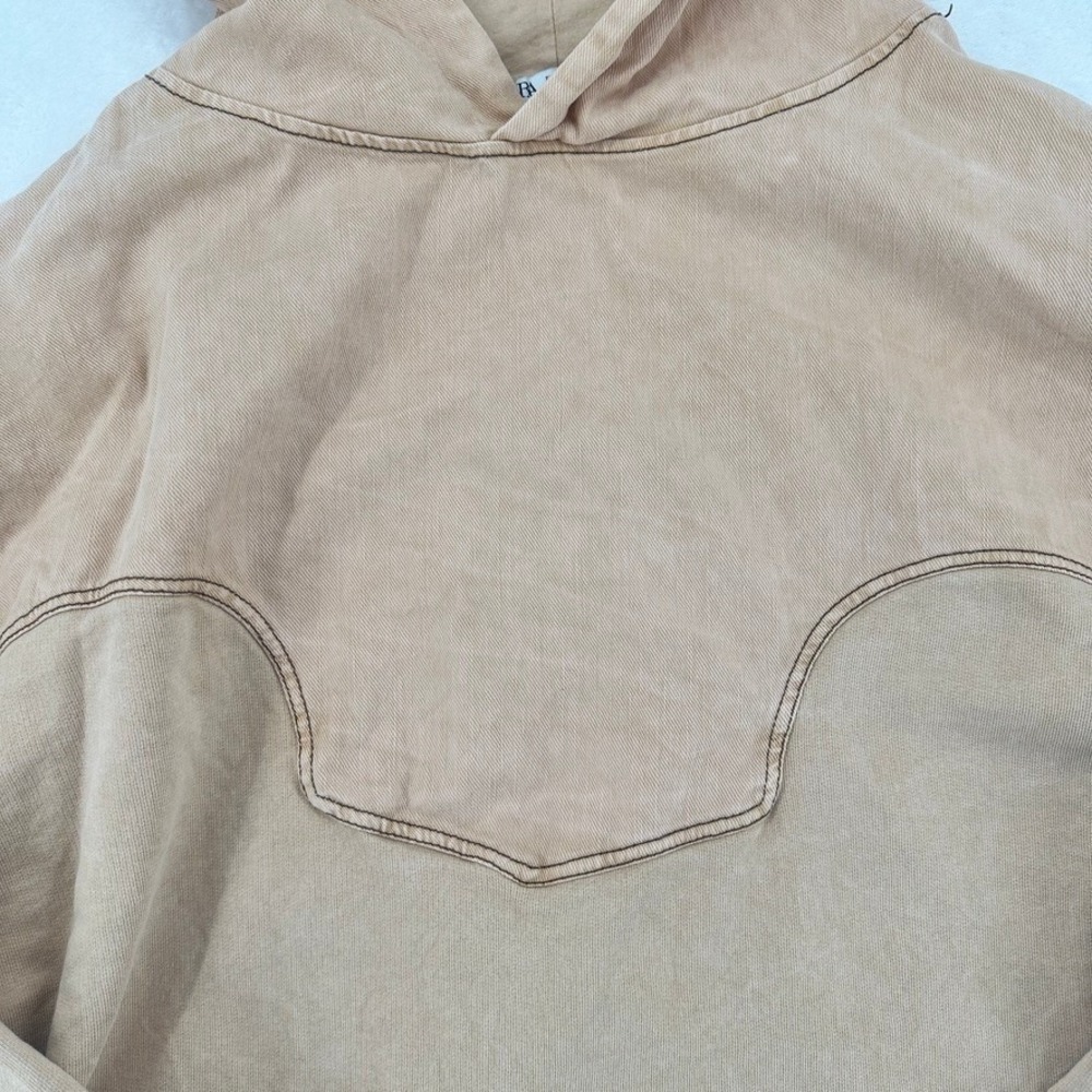 Zara Cropped‎ Hoodie Tan Beige Pullover Sweatshirt Size Small - Picture 13 of 15